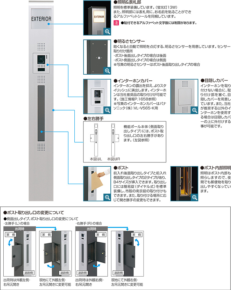 機能門柱 モデア 側面取り出しタイプ