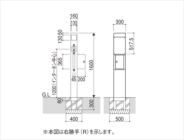 機能門柱 モデア 側面取り出しタイプ